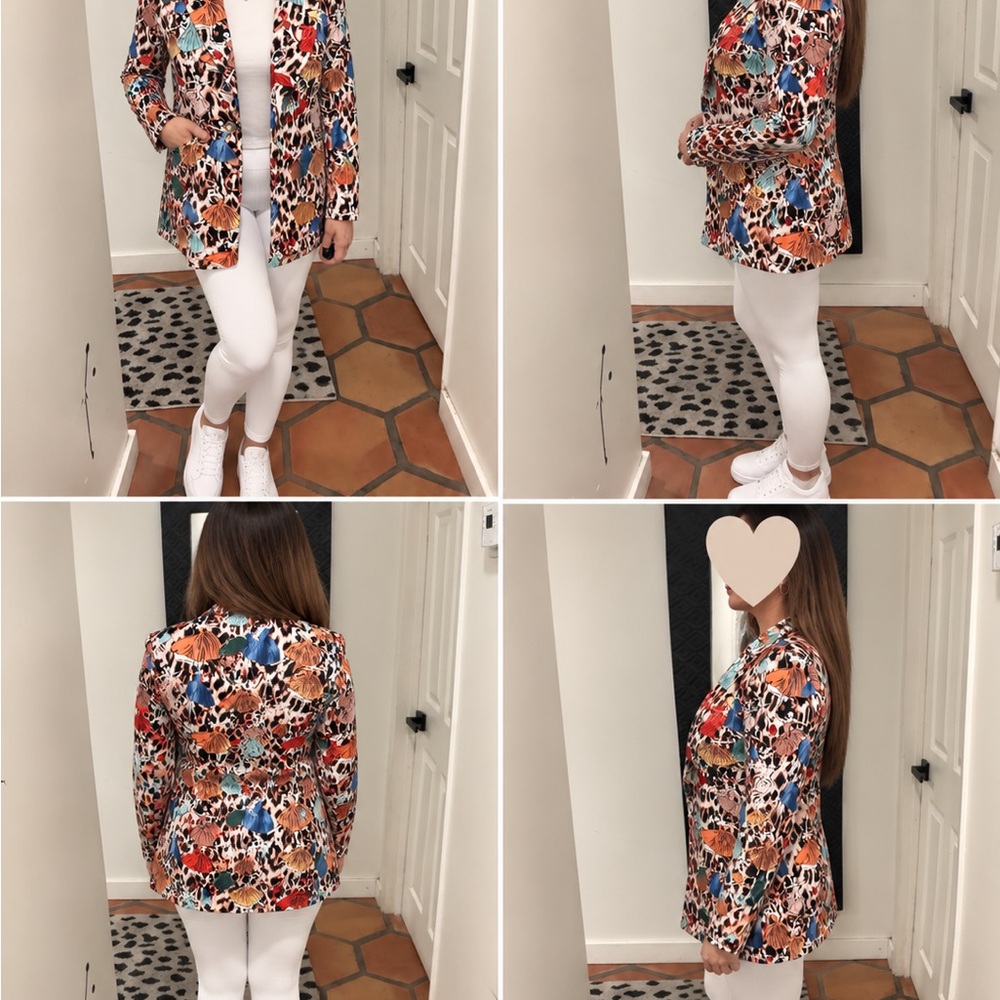 SHEIN Multicolor Animal Print Blazer in Red, Blue, Orange, Black & Tan